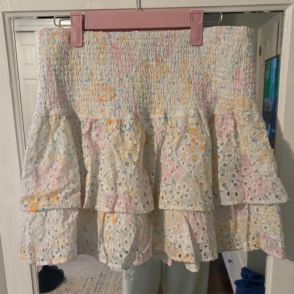 Aqua Pastel Floral Tiered Mini Skirt